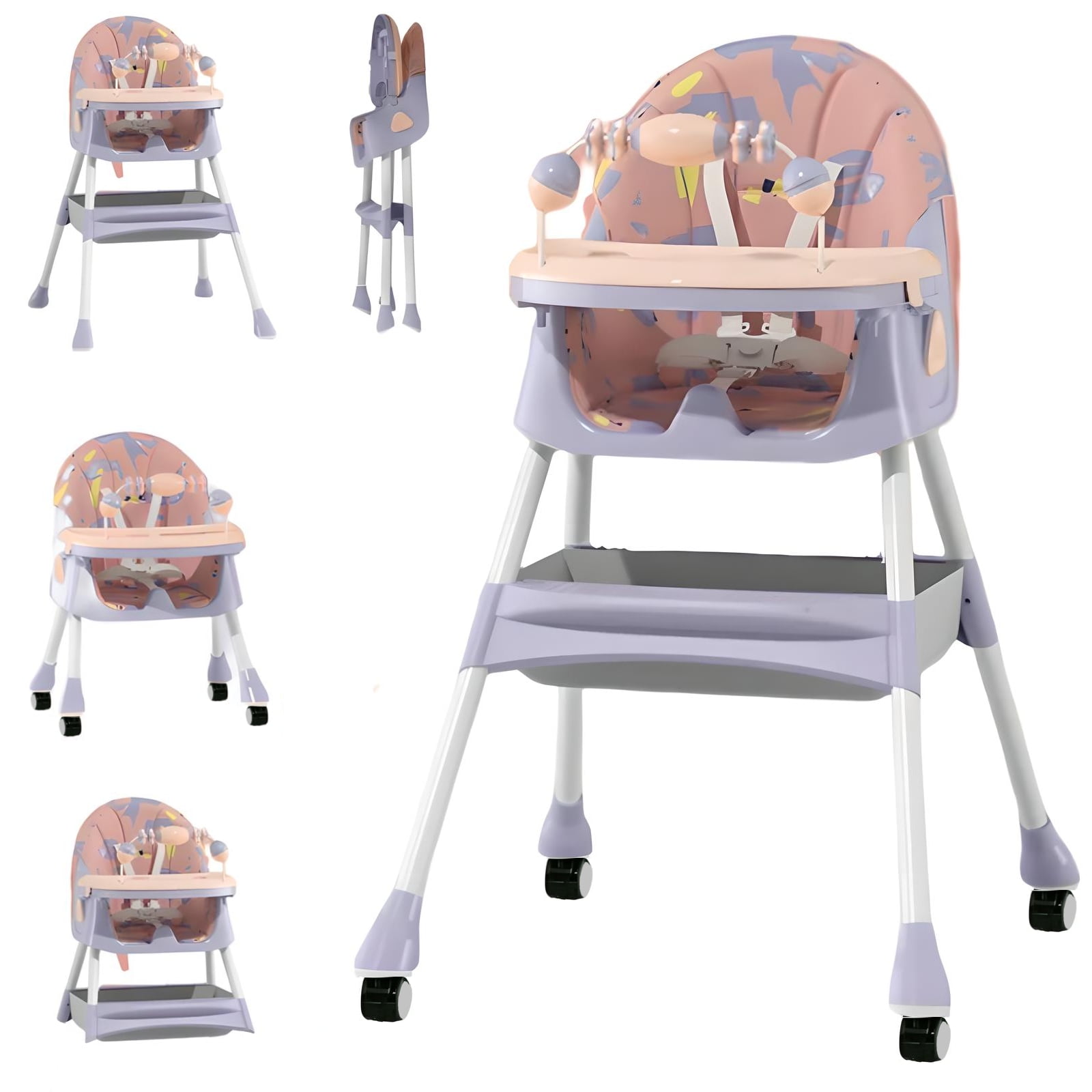 JOJOLAM Baby High Chair, 4in1 Foldable Highchair Dining Feeding Chair