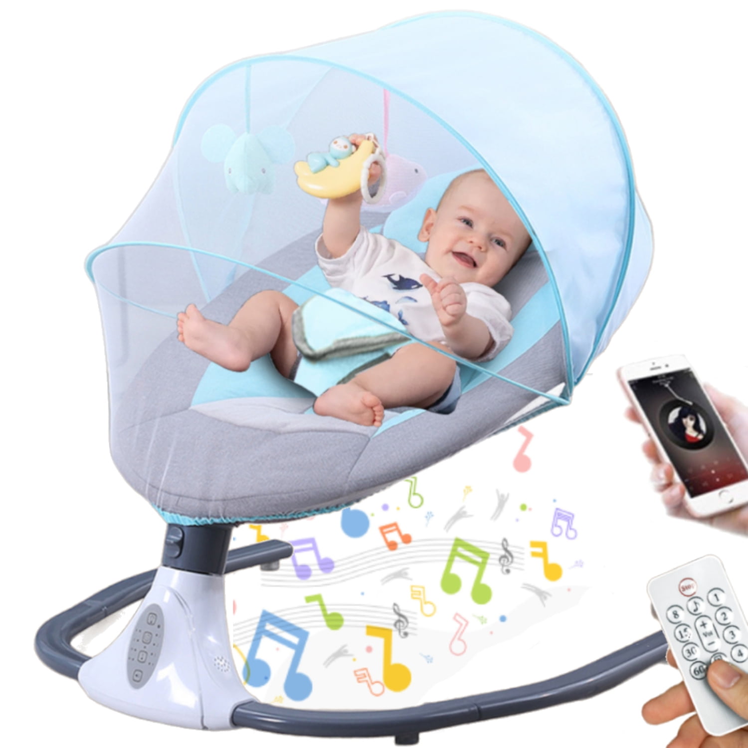 JOJOLAM Electric Baby Swing Infant Bouncer Chair Rocker with 12