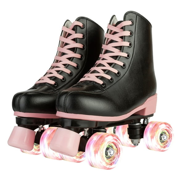 JOJOLAM Roller Skate, Adult Teen Classic High Top Roller Skates with Light up Wheels, Black&Pink (Women's 6)
