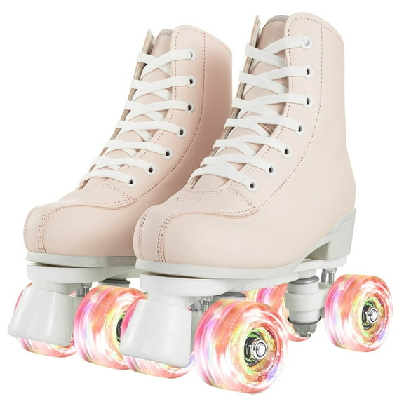 JOJOLAM Roller Skate, Adult Teen Classic High Top Roller Skates with Light up Wheels, Light Pink(Women's 7.5)
