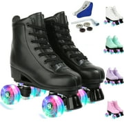 JOJOLAM Roller Skate, Adult Teen Classic High Top Roller Skates with Light up Wheels Shoes Bag, Black(Women's 11 / Men's 9.5)
