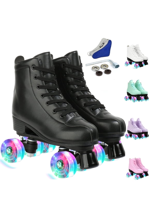 Roller Skate, Classic Fashion Skates for Adults Kids with Light up Wheels, Black(Women's 8 / Men's 6.5)