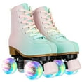 thumbnail image 1 of FACNOATIHN Roller Skate, Girls Women Fashion Classic High-top Roller Skates with Light up wheels, Green&Pink (Women's 10), 1 of 11