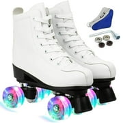 JOJOLAM Roller Skate, Teen Kid Classic High Top Roller Skates with Light up Wheels Shoes Bag, White(Women's 5.5 / Men's 4)