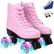 JOJOLAM Roller Skate, Teen Kid Adult Classic High Top Roller Skates with Light up Wheels Shoes Bag, Pink(Women's 5.5 / Men's 4)