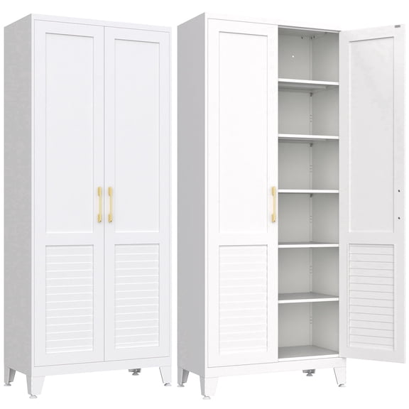 JOJUOU 75''Storage Cabinet ,Pantry Cabinet with Doors and Shelves,Tall Kitchen Pantry,Metal Kitchen Storage Cabinets, White