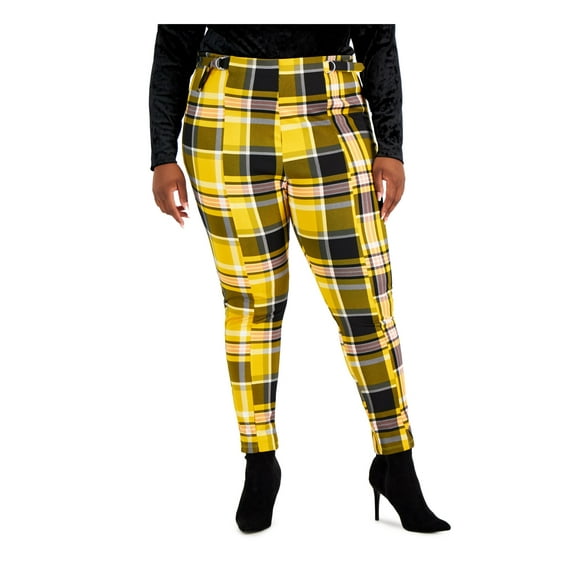 JOLIE & JOY Womens Yellow Stretch Plaid Skinny Pants Plus 1X