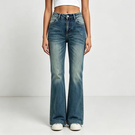 JOLIP Women's High Waist Flare Jeans, Soft Stretch Bootcut Denim Pants With Embroidered Back Pockets