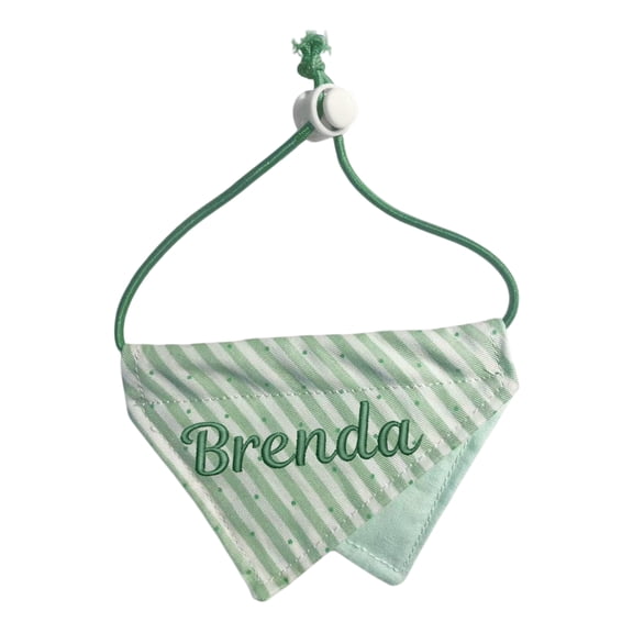 JOLLGII Custom Embroidered Name Striped Pet Bandana, Adjustable Drawstring Triangle Bib for Cats & Small Dogs, Soft Polyester Drool Scarf(M,Green)