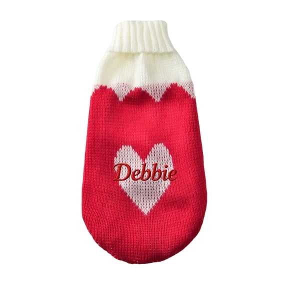 JOLLGII Custom Knit Sweater for Dogs and Cats with Personalized Name, Flower Pattern, Soft Knit Winter Apparel, Ideal for Pet Lovers, Cozy and Stylish Pet Clothing(L,Red)