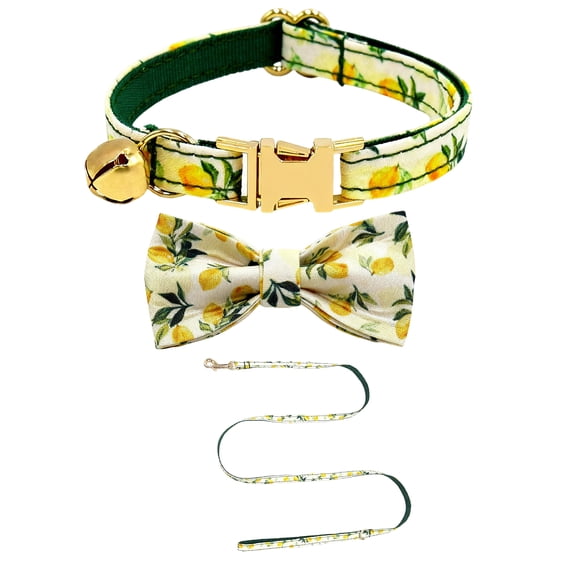 JOLLGII Personalized Cat Collar With Bell and Engraved Name Phone Number, Cute Fruit Pattern, Breakaway Safety Collar For Cats and Small Dogs, Adjustable Kitten Collar(L,Green)