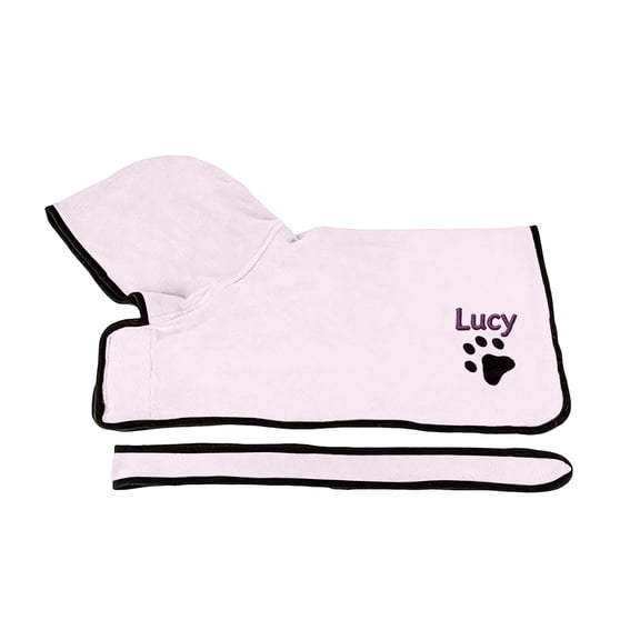 JOLLGII Personalized Dog Bathrobe Dog Towel Robe Custom Name Hooded Pet Towel for Large Small Dogs Absorbent Microfiber Robes After Bath(M,Pink)