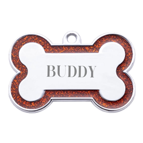 JOLLGII Personalized Glitter Alloy Dog ID Tag With Custom Engraved Name and Phone, Colorful Sparkle Bone Shape Pendant, For Cats and Small Dogs, Lightweight Charm(M,Red)