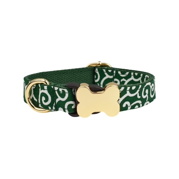 JOLLGII Personalized Plaid Printed Dog Collar With Bone-Shaped Buckle, Custom Name and Phone Number,Adjustable Cotton Blend Collar For Small Medium Large Dogs, Breathable Woven Fabric(XS,Dark Green)