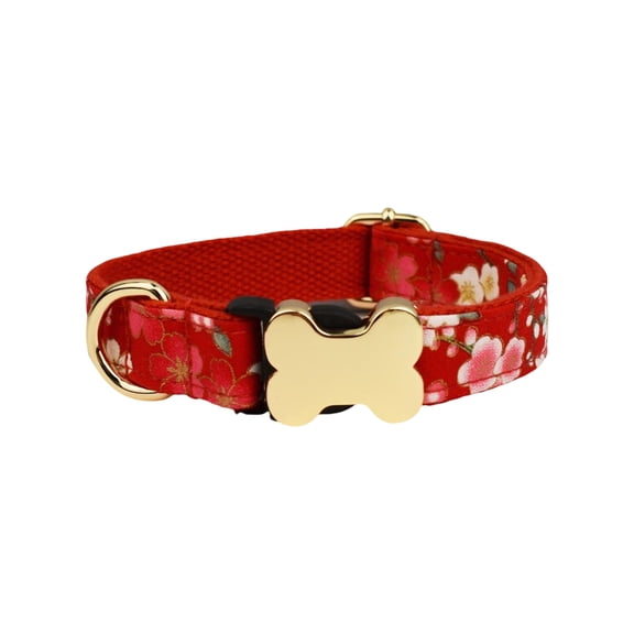 JOLLGII Personalized Plaid Printed Dog Collar With Bone-Shaped Buckle, Custom Name and Phone Number, Adjustable Cotton Blend Collar For Small Medium Large Dogs, Breathable Woven Fabric(S,Red)