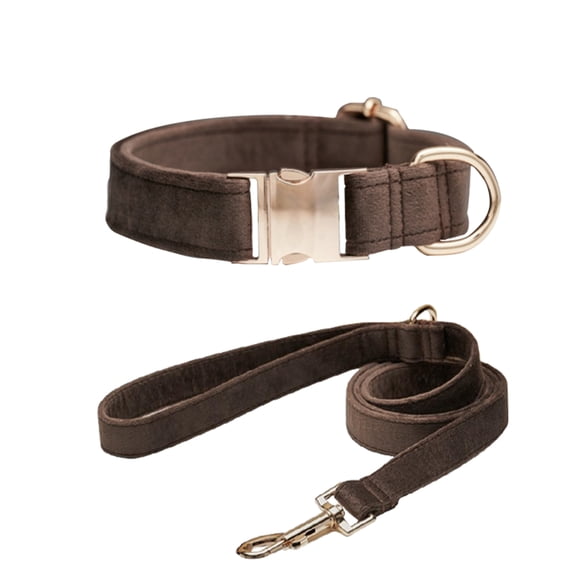 JOLLGII Personalized Plush Velvet Collar and Leash Set With Custom Name and Phone, Soft Breakaway Collar, Anti-Loss Set For Cats and Small Dogs, Comfort Padded Handle(M,Brown)