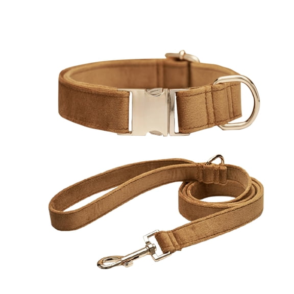 JOLLGII Personalized Plush Velvet Collar and Leash Set With Custom Name and Phone, Soft Breakaway Collar, Anti-Loss Set For Cats and Small Dogs, Comfort Padded Handle(XS,Camel)