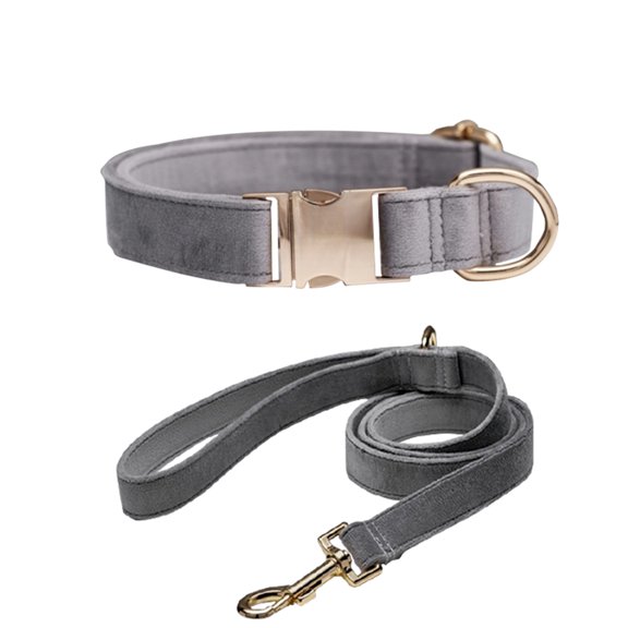 JOLLGII Personalized Plush Velvet Collar and Leash Set With Custom Name and Phone, Soft Breakaway Collar, Anti-Loss Set For Cats and Small Dogs, Comfort Padded Handle(XS,Light Gray)
