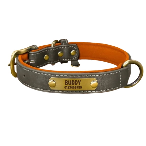 JOLLGII Personalized Retro Leather Dog Collar With Engraved Nameplate, Custom Name and Phone Number, Two-Tone Vintage Collar For Small and Medium Dogs, Adjustable Anti-Loss(S,Gray)