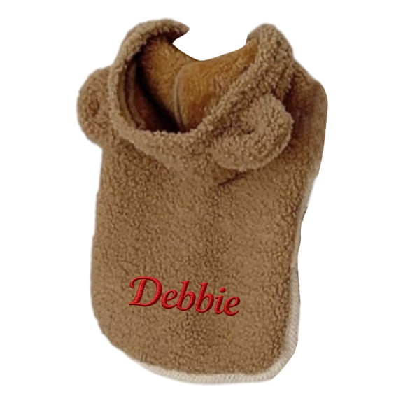 JOLLGII Personalized Warm Dog Cape Shawl for Small Medium Dogs and Cats, Custom Pet Poncho Coat Winter Clothes with Hood(L,Brown)