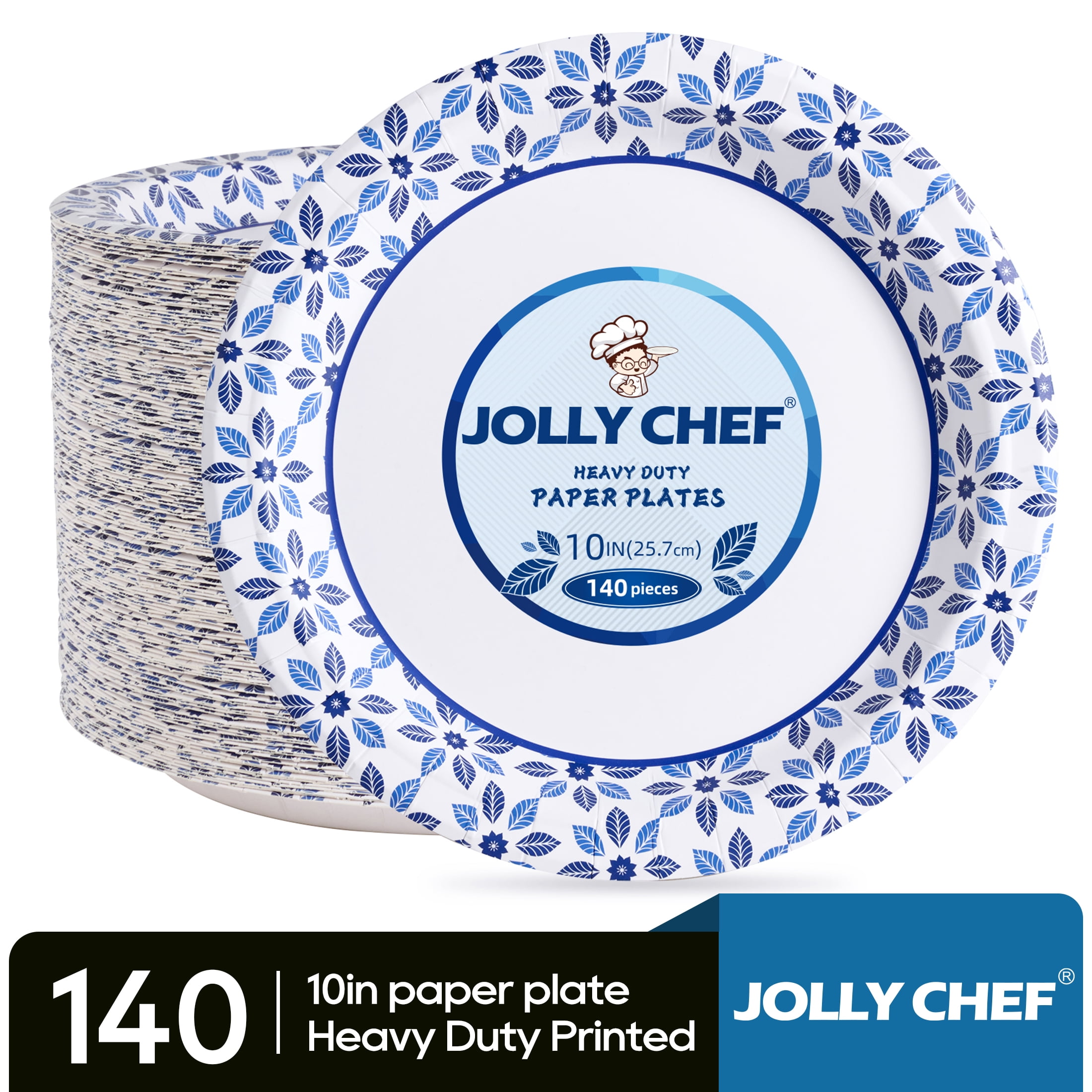 JOLLY CHEF Disposable Paper Plates 10 Inch 140 Count, Soak Proof