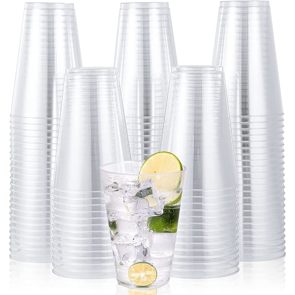 JOLLY CHEF 14 oz Clear Plastic Cups, 100 Pack Heavy-duty Party Glasses, Disposable plastic cups for wedding Cocktails Tumblers, Ideal for Halloween,Christmas, Thanksgiving Parties