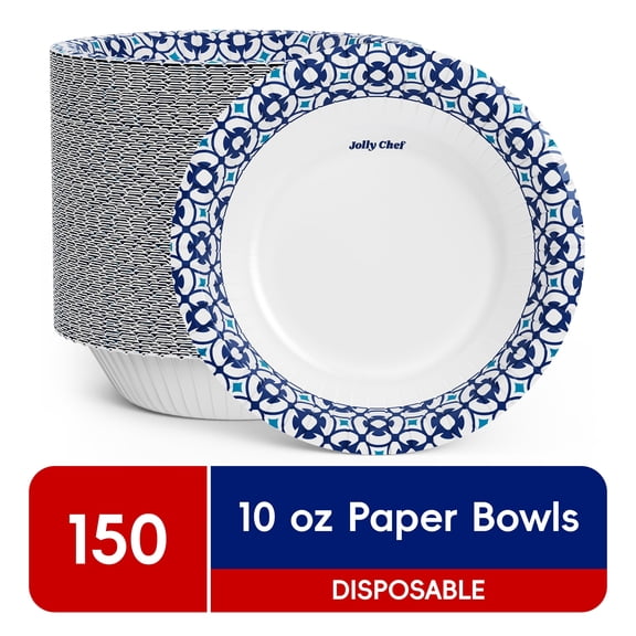 JOLLY CHEF 150 Count Paper Bowls 10 oz,easy for everyday meals or gatherings