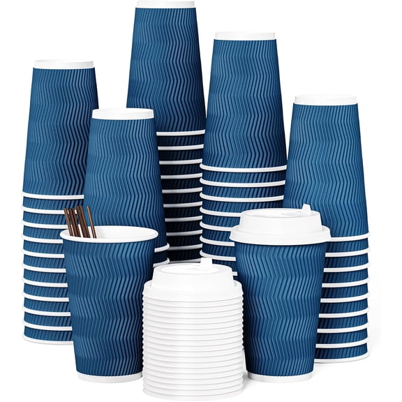 JOLLY CHEF 16oz Coffee Cups with Lids, 80 Pack Disposable Hot Paper Coffee Cups with Lids and Stirrers, Ideal for Travel, Office, Home, Cafe