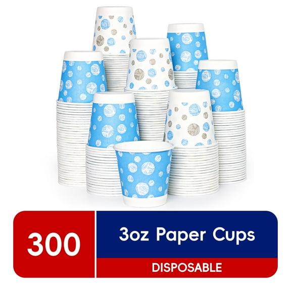 JOLLY CHEF 3 oz Paper Cups – 300 Count, Small Bathroom Cups, Disposable Mouthwash Cups, Espresso Cups, Mini Cup for Coffee, Tea, Water, Snack