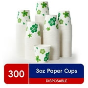 JOLLY CHEF [300 Pack] Paper Cups, 3oz Disposable Bathroom Cups, Mouthwash Cups, Cold Disposable Drinking Cup for Party, Picnic, BBQ, Travel, and Event, Green Floral