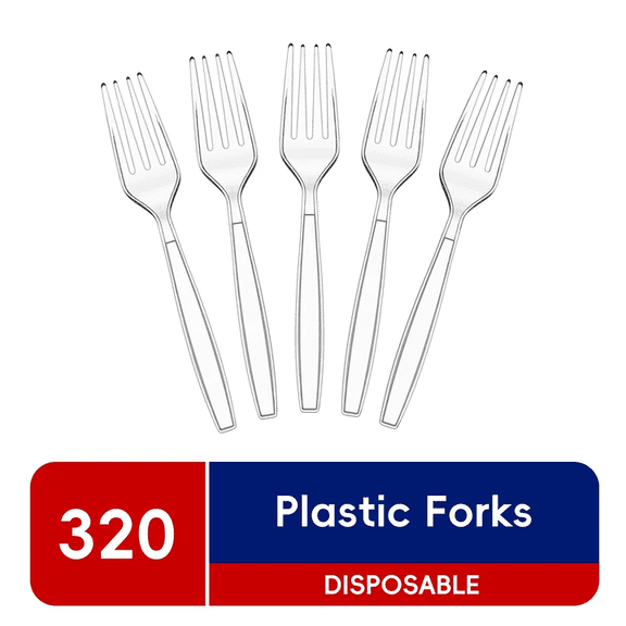 JOLLY CHEF 320 Count Clear Plastic Forks,Heavy Duty Disposable Forks Plastic Utensils Perfect for Home, School, Party, Restaurant or Daily use