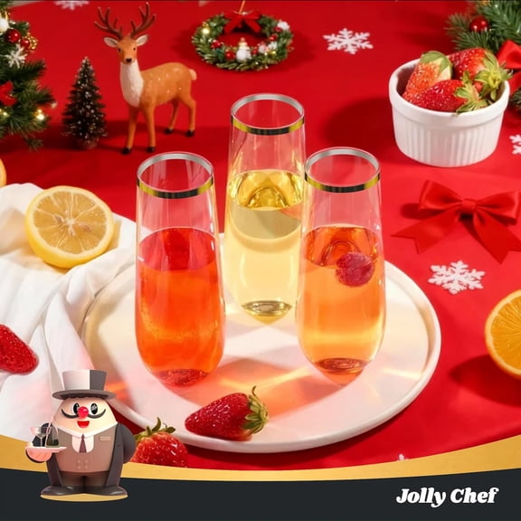 JOLLY CHEF 48 Pack Plastic Champagne Flutes, 9 oz Gold Stemless Champagne Flutes, Plastic Champagne Glasses, Shatterproof Recyclable Mimosa Glasses for Party, Wedding, Christmas, Birthday