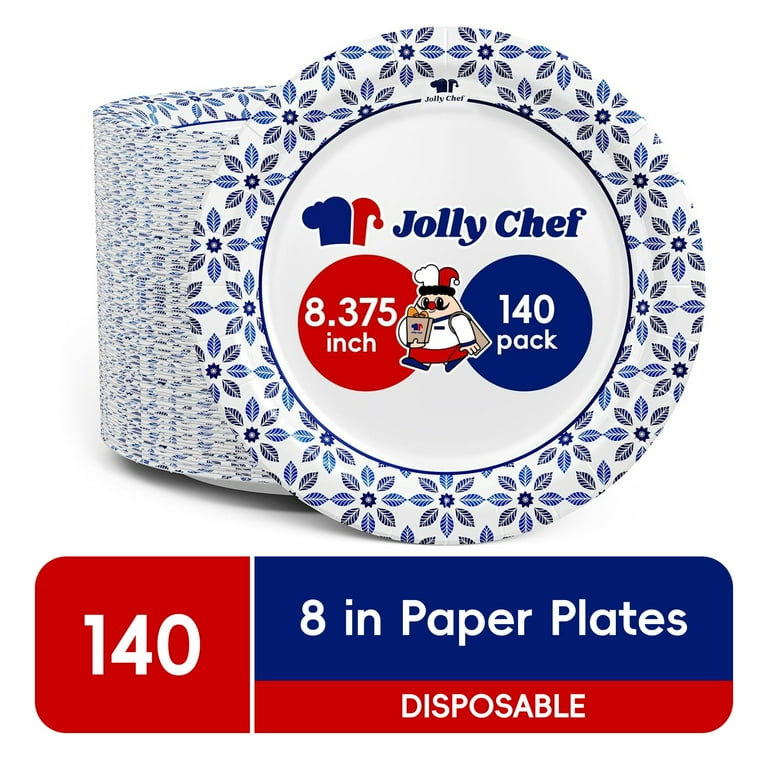 JOLLY CHEF 8.37 inch Blue Paper Plates 140 Count Heavy Duty Printed Disposable Plates