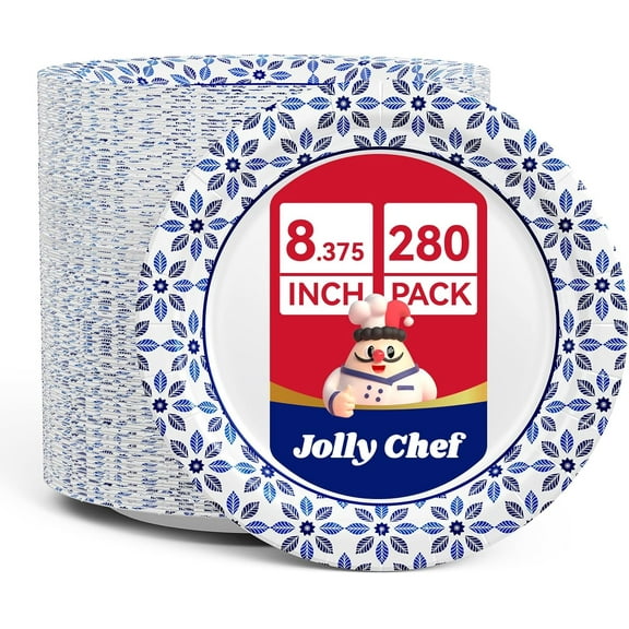 JOLLY CHEF 8.37 inch Paper Plates 280 Count Soak Proof, Cut Proof, Heavy Duty Printed Disposable Plate for Thanksgiving or Everyday Use
