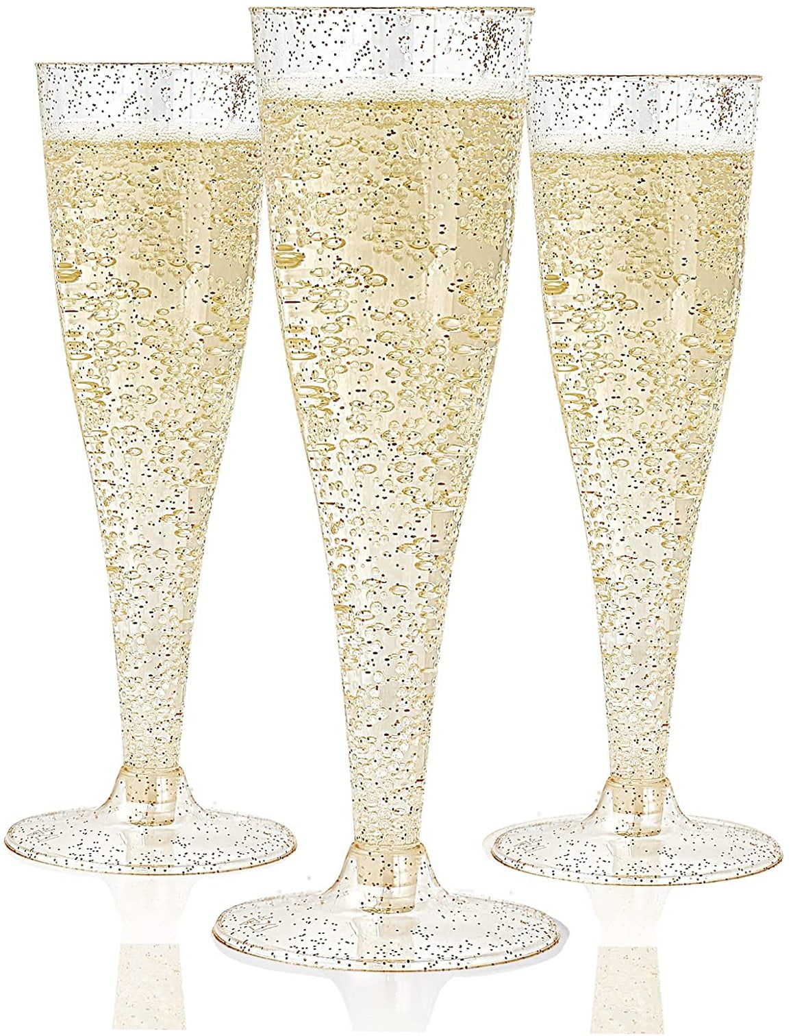 JOLLY CHEF Champagne Glasses 4.5oz 100 Pack Plastic Gold glitter
