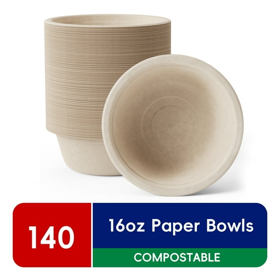 JOLLY CHEF Compostable Disposable Paper Bowls,16Ounce,140 Count
