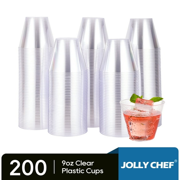 JOLLY CHEF Disposable Clear Plastic Cups, 9 oz, 200 Pack