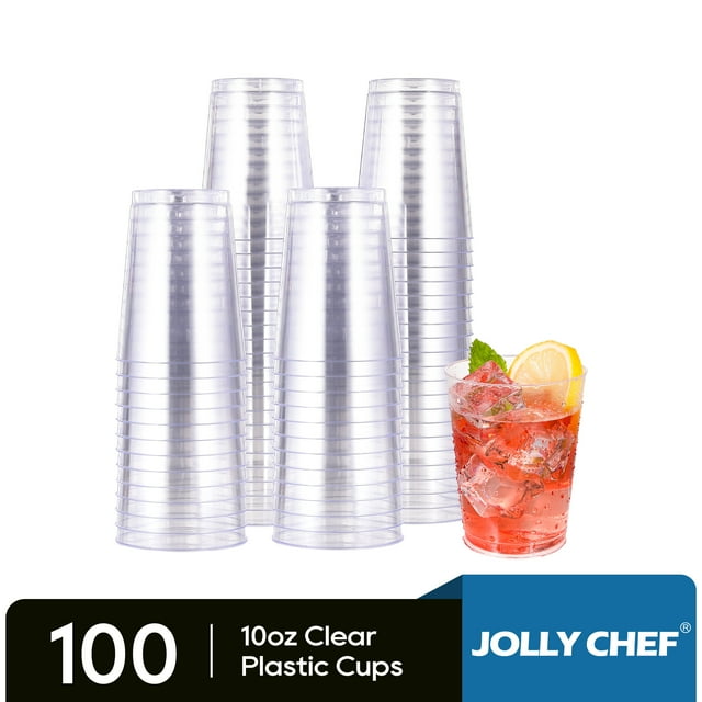 JOLLY CHEF 10 oz Clear Disposable Hard Plastic Cups Pack of 100