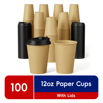 JOLLY CHEF Heavy-Duty Disposable Paper Cups, 12 oz, Brown, 100 Count, 100 (Pack)
