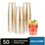 JOLLY CHEF Disposable Plastic Cups, Gold Glitter, 10 oz, 50 Pack