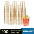 thumbnail image 1 of JOLLY CHEF Disposable Plastic Cups, Gold Glitter , 10oz, 100Pack, 1 of 8