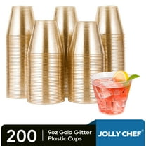 JOLLY CHEF Disposable Plastic Cups, Gold Glitter , 9oz, 200Pack