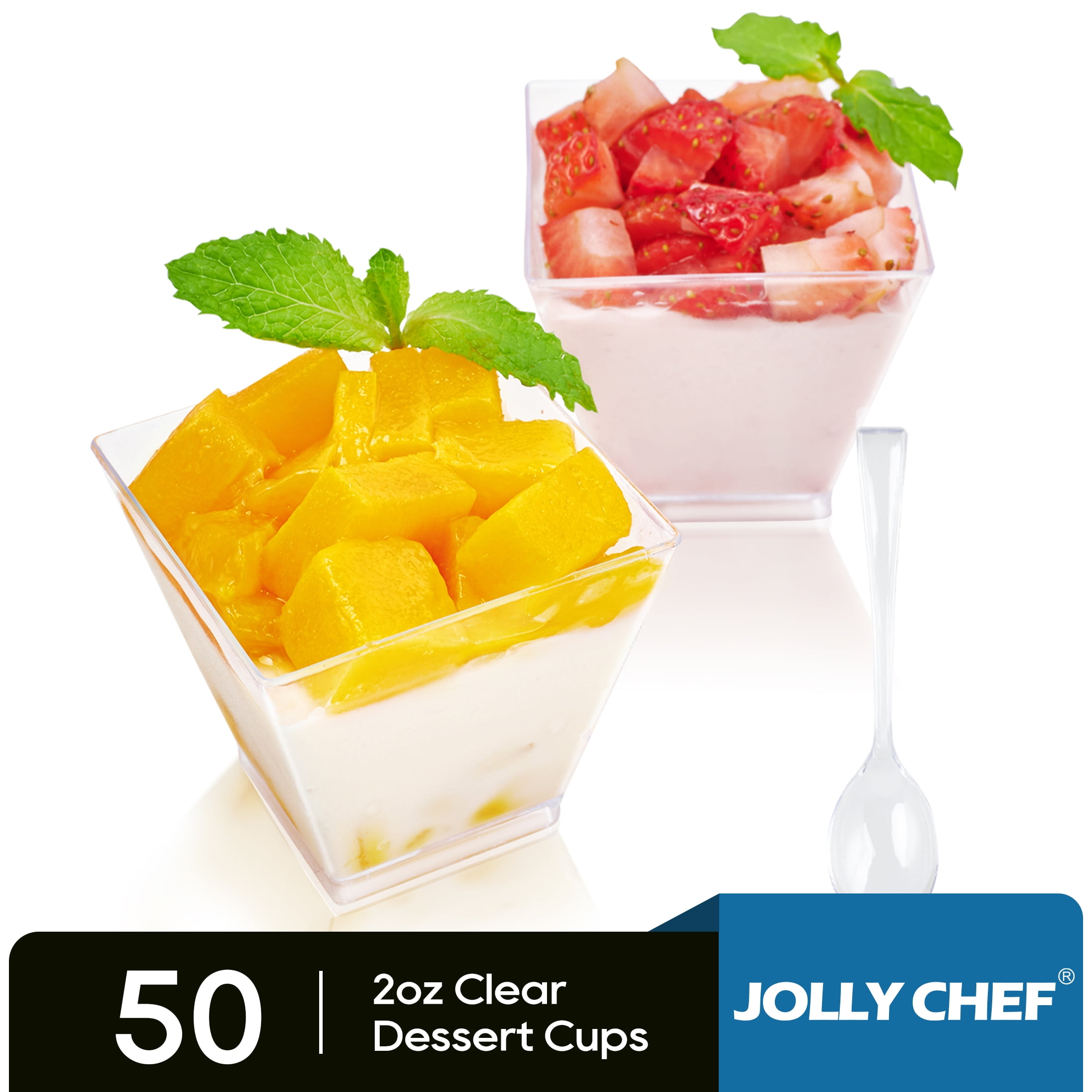 JOLLY CHEF Disposable Plastic Dessert Cups with Spoons,Reusable