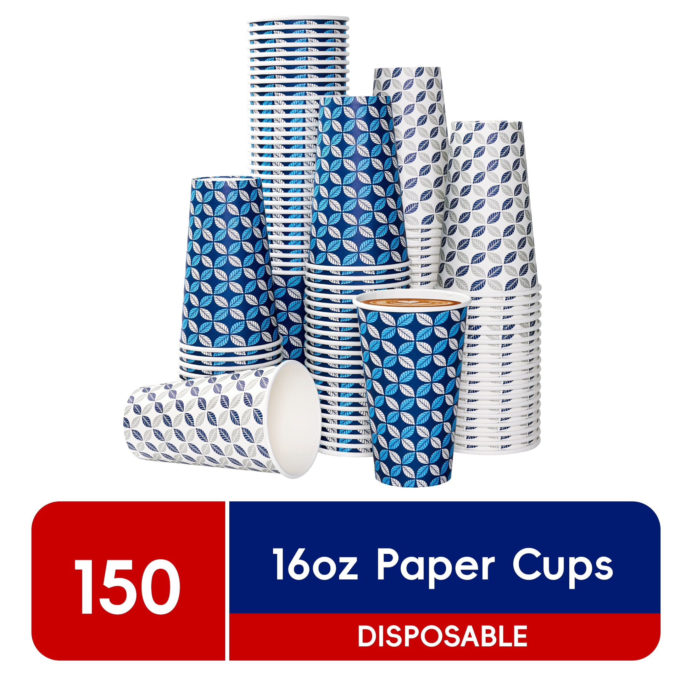 JOLLY CHEF Paper Cups,16 oz,150 Count, Disposable Blue Paper Drinking ...