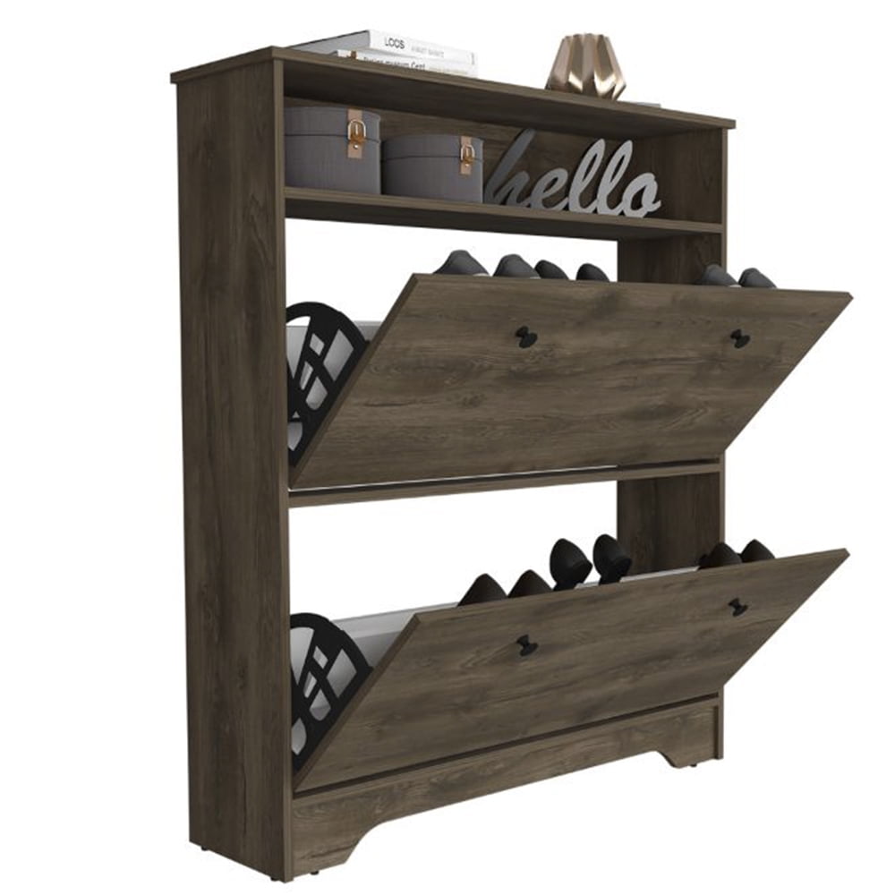 JOLLY JAUNTS Shoe Rack, Modern Dark Brown Shoe Shelf with Superior Top