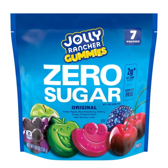 JOLLY RANCHER Gummies Zero Sugar Assorted Fruit Flavored Candy Bag, 4.9 oz (7 Pouches)