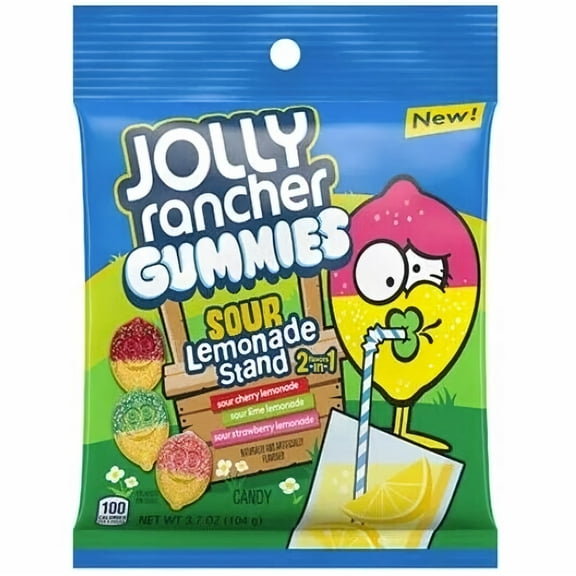 JOLLY RANCHER Gummies 2 In 1 Sour Lemonade Stand Flavors Peg Bag (Pack of 24)