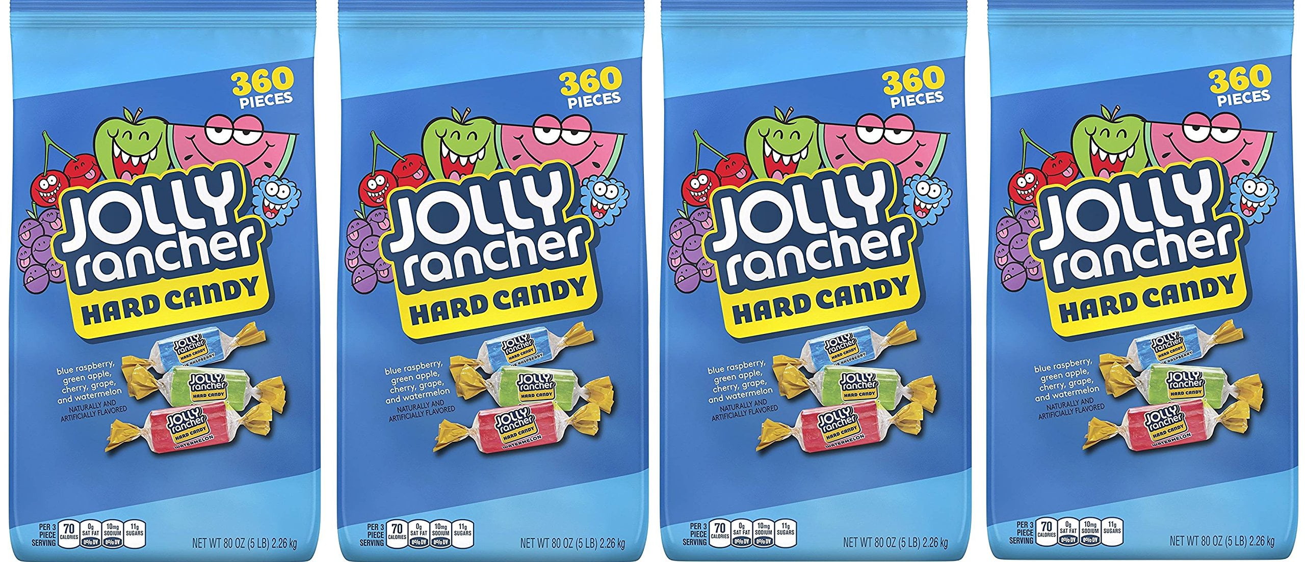 JOLLY RANCHER Hard Candy JntYkh, Assortment (Watermelon, Apple, Cherry, Grape, Blue Raspberry), 5 Pound Bag (Pack of 4)