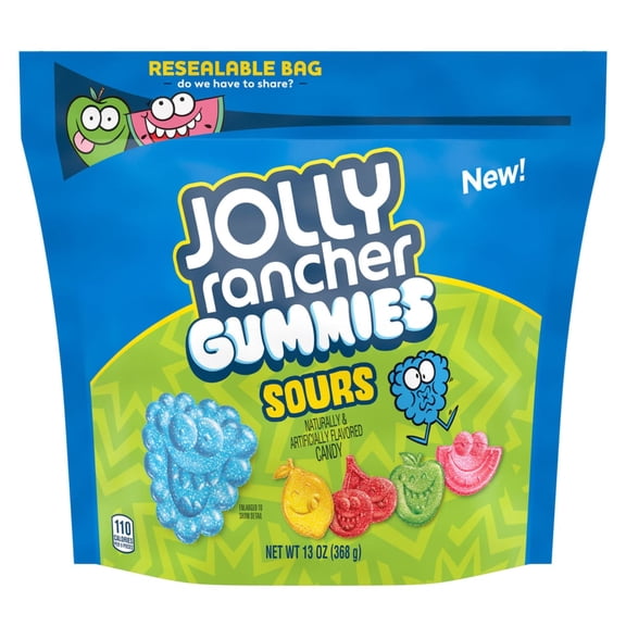 JOLLY RANCHER Sour Gummies Assorted Fruit Flavored Candy Resealable Bag, 13 oz (Packaging may vary)