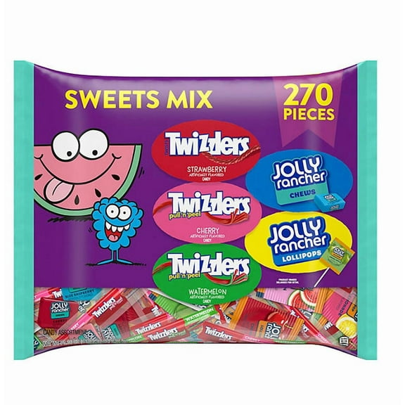 JOLLY RANCHER & TWIZZLERS Fruit Flavored Candy, Variety Pack, Fun Size, 270 pcs
